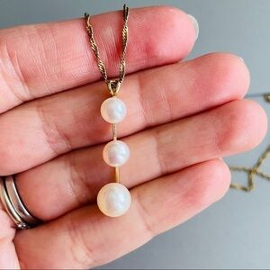 Vintage 10k Gold Natural White Pearl Pendant Necklace